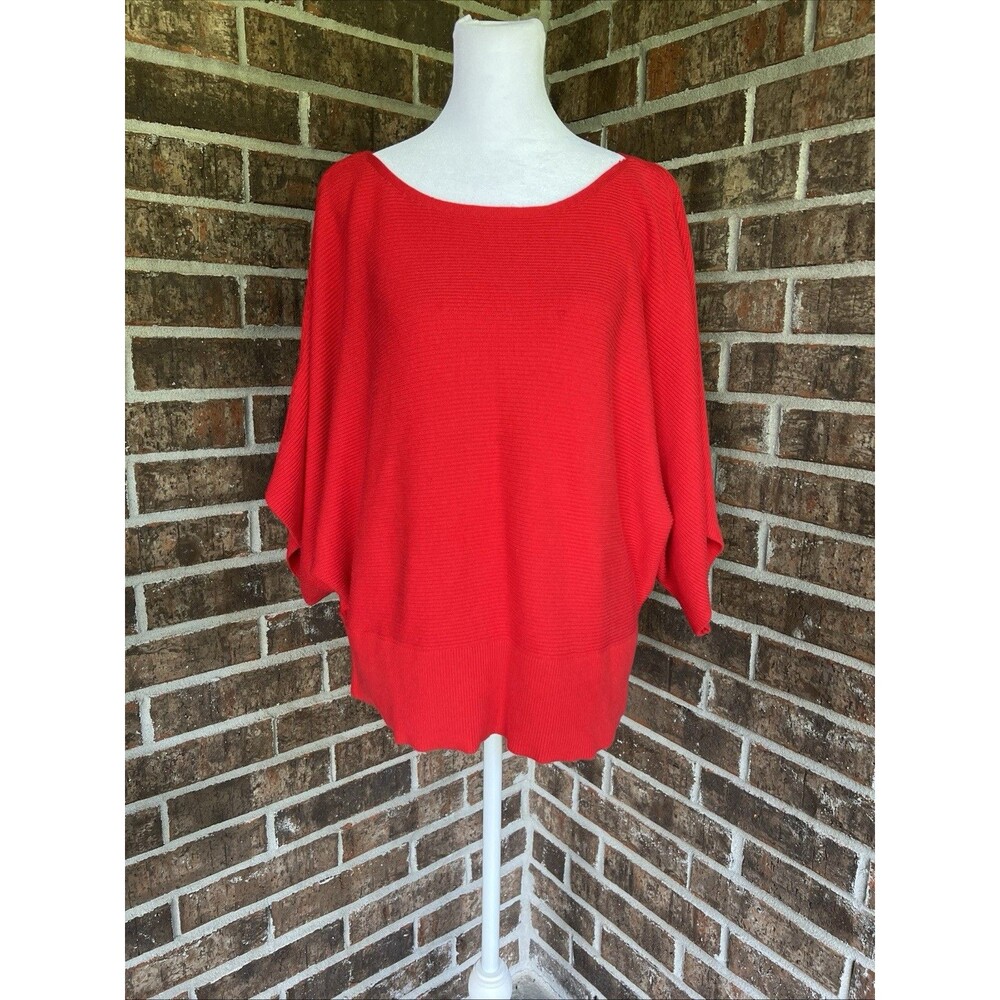 Tommy Bahama Women’s Bat Wing Knitted Top Red Ribbed Size XL